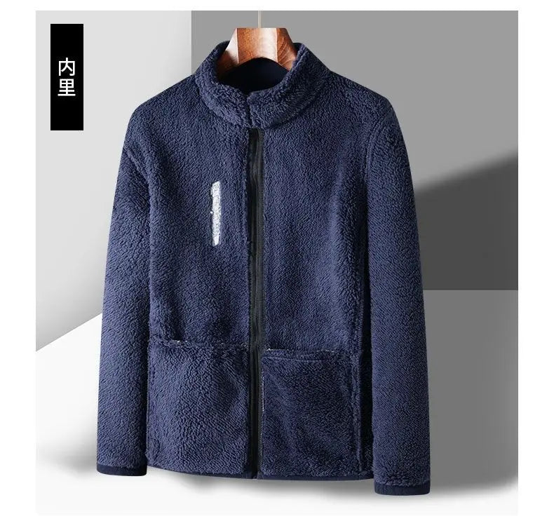 Men's Winter Fleece Jacket Lightweight Windproof Warm Zipper Cardigan for Outdoor Casual Polar Thickened Coat