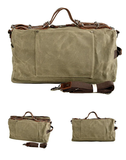 Large Capacity Military Style Travel Bag Thick Oil Wax Canvas Carry-On Duffel for Outdoor Sports Retro Tourism