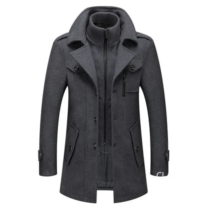 High Quality Men's Winter Trench Coats Casual Business Cashmere Wool Blends Overcoats Jackets