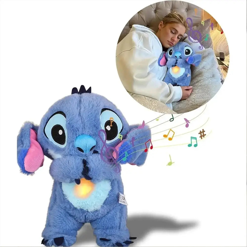 Disney Plush Doll Stitch Toy Kawaii Light Child Playmate Breathing Bear for Soothing Music Sleep Ideal Gift for Kids - olympicfangear