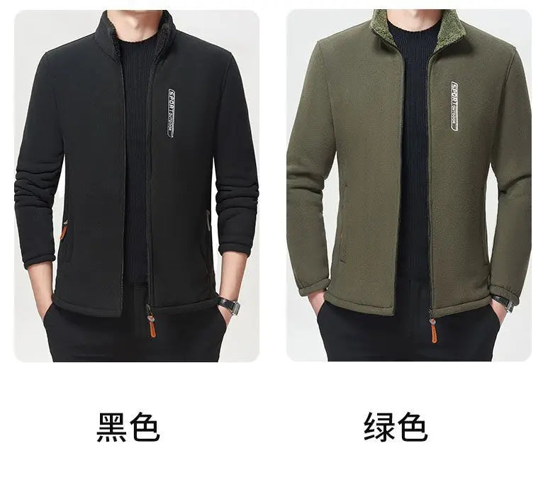 Men's Winter Fleece Jacket Lightweight Windproof Warm Zipper Cardigan for Outdoor Casual Polar Thickened Coat