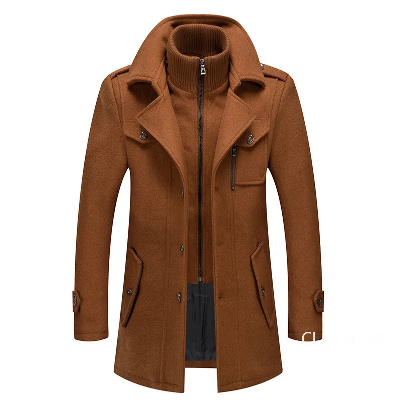 High Quality Men's Winter Trench Coats Casual Business Cashmere Wool Blends Overcoats Jackets