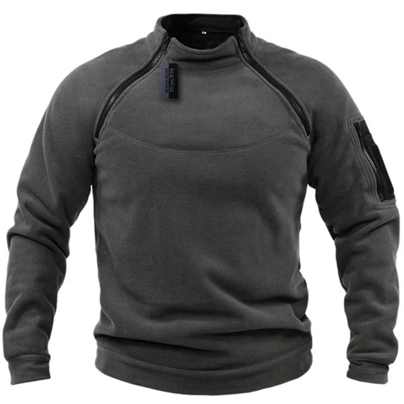 Men's Tactical Polar Fleece Jacket Warm Zipper Pullover Windproof Thermal Hiking Camping Sweater Outdoor Hunting Clothes