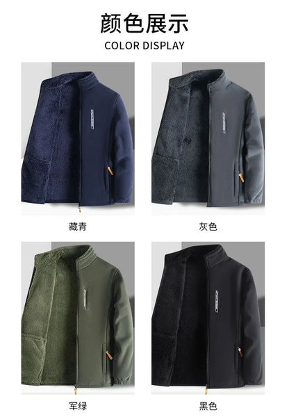 Men's Winter Fleece Jacket Lightweight Windproof Warm Zipper Cardigan for Outdoor Casual Polar Thickened Coat