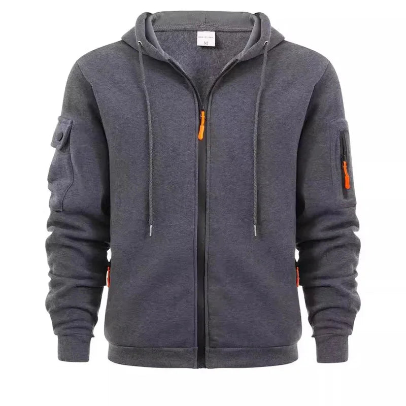 Men's Autumn Winter Hoodie Jacket Full Zip Hooded Plain Pocket Design Sweatshirts Casual Sports Outdoor Daily Wear