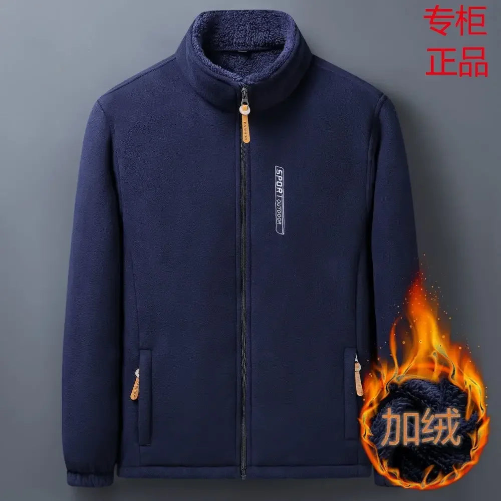 Men's Winter Fleece Jacket Lightweight Windproof Warm Zipper Cardigan for Outdoor Casual Polar Thickened Coat