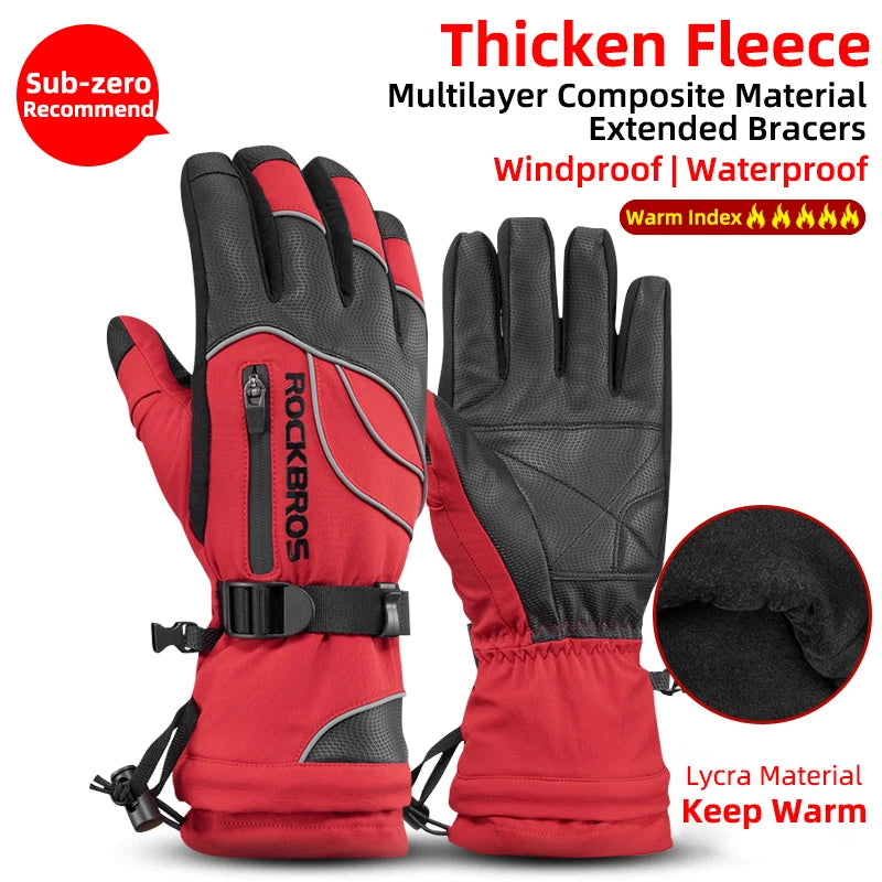 ROCKBROS Winter Fleece Thermal Gloves for Men Women Motorcycle Waterproof Snowboard Snowmobile Cycling - olympicfangear