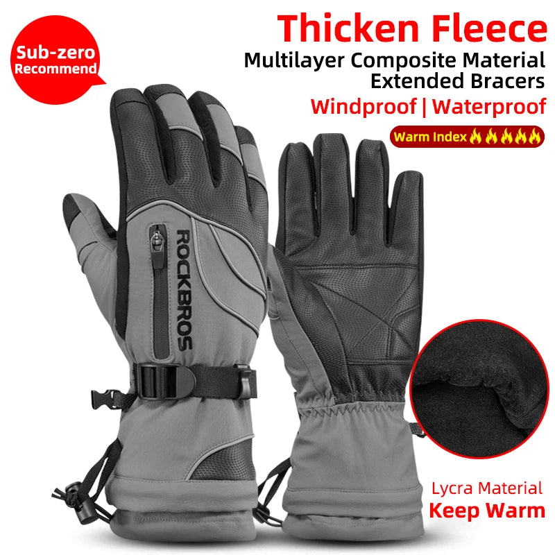 ROCKBROS Winter Fleece Thermal Gloves for Men Women Motorcycle Waterproof Snowboard Snowmobile Cycling - olympicfangear