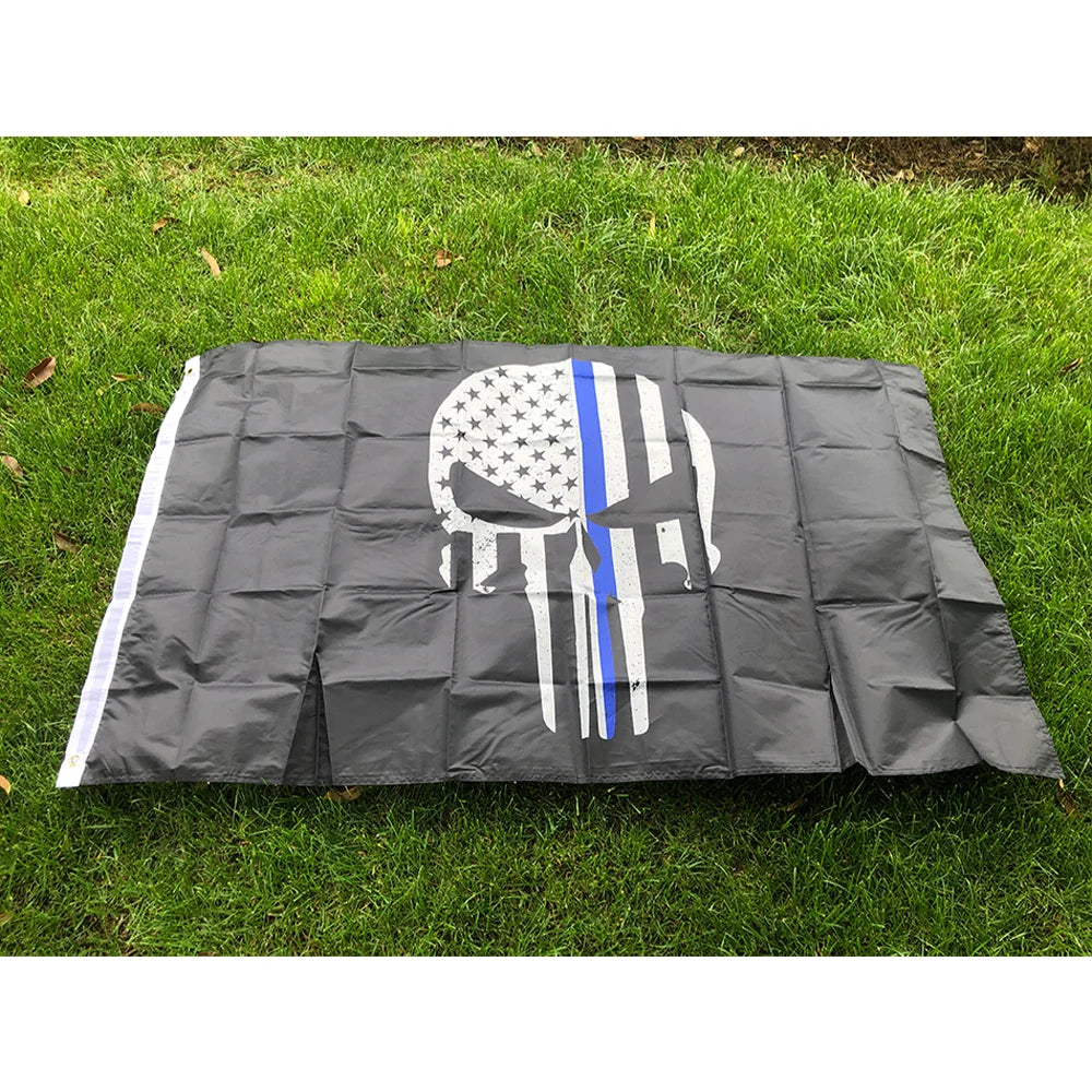 90x150cm Punisher Flag thin blue line skull bone America Punisher Police Flag 3x5ft Black Background Decorate Banner