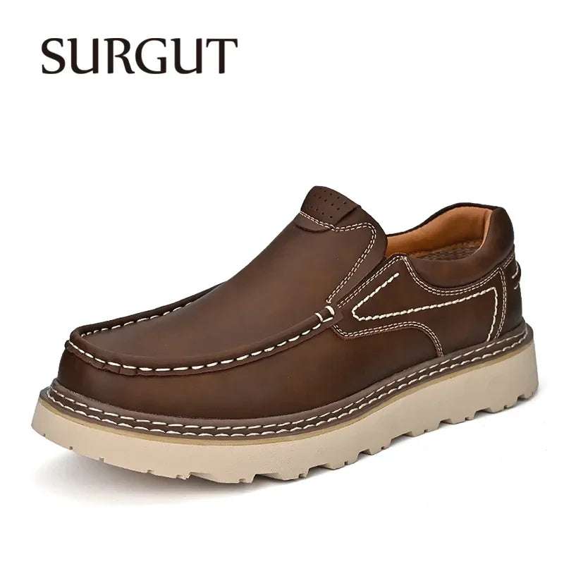 SURGUT 2024 New Spring Autumn Leather Casual Shoes Men All Season Comfortable Wear-Resistant High Quality Classic Working Shoes - olympicfangear