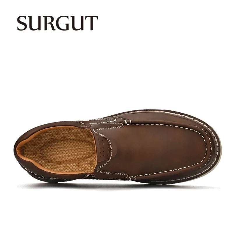 SURGUT 2024 New Spring Autumn Leather Casual Shoes Men All Season Comfortable Wear-Resistant High Quality Classic Working Shoes - olympicfangear