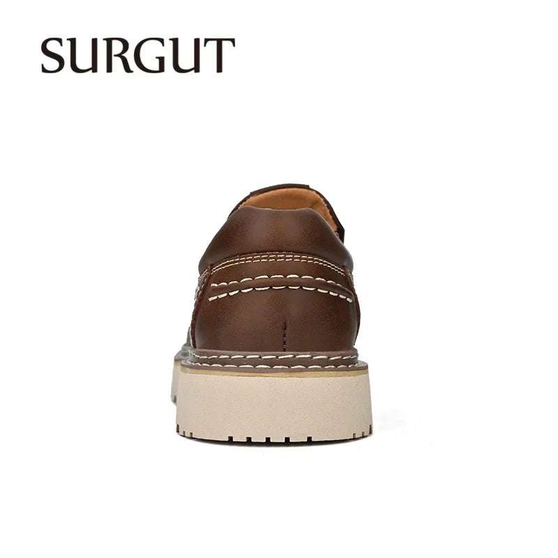 SURGUT 2024 New Spring Autumn Leather Casual Shoes Men All Season Comfortable Wear-Resistant High Quality Classic Working Shoes - olympicfangear