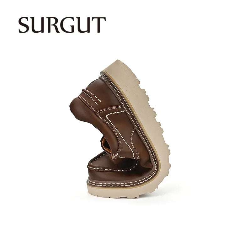 SURGUT 2024 New Spring Autumn Leather Casual Shoes Men All Season Comfortable Wear-Resistant High Quality Classic Working Shoes - olympicfangear