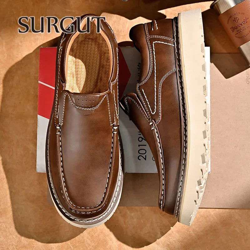 SURGUT 2024 New Spring Autumn Leather Casual Shoes Men All Season Comfortable Wear-Resistant High Quality Classic Working Shoes - olympicfangear