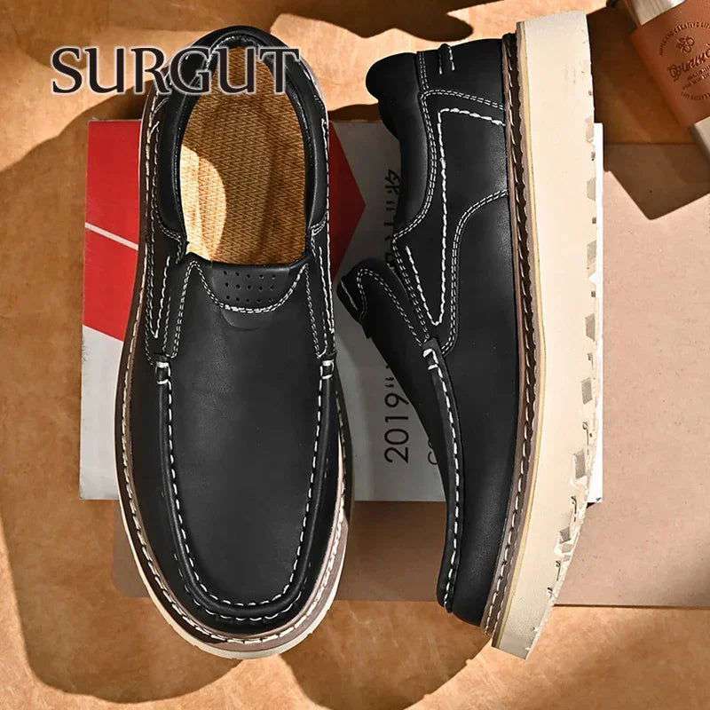 SURGUT 2024 New Spring Autumn Leather Casual Shoes Men All Season Comfortable Wear-Resistant High Quality Classic Working Shoes - olympicfangear