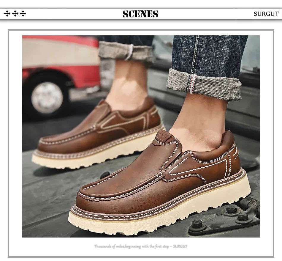 SURGUT 2024 New Spring Autumn Leather Casual Shoes Men All Season Comfortable Wear-Resistant High Quality Classic Working Shoes - olympicfangear