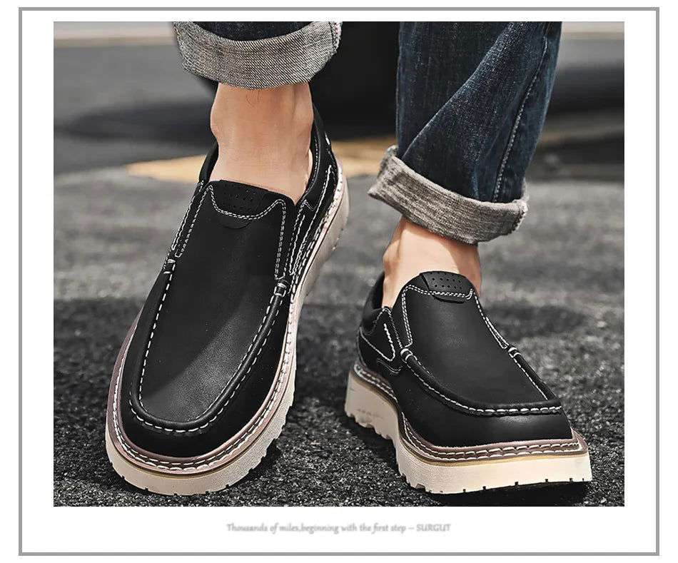 SURGUT 2024 New Spring Autumn Leather Casual Shoes Men All Season Comfortable Wear-Resistant High Quality Classic Working Shoes - olympicfangear