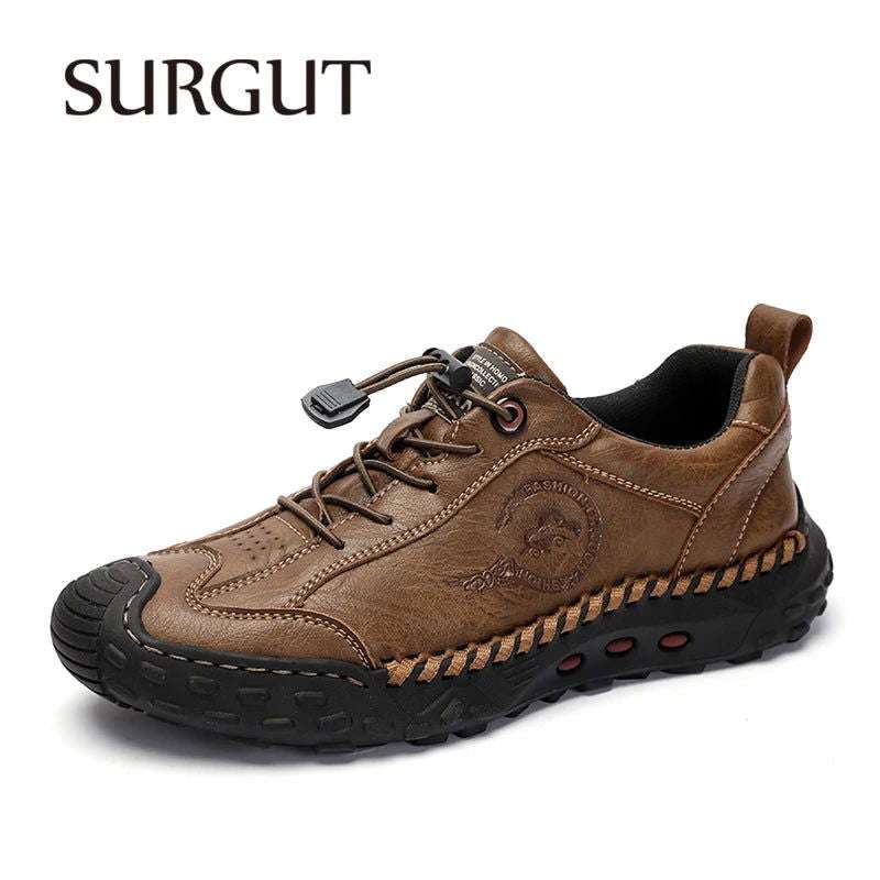 SURGUT Fashion Leather Men Casual Shoes Handmade Breathable Cowhide Man Board Shoes Breathable Soft Working shoes - olympicfangear
