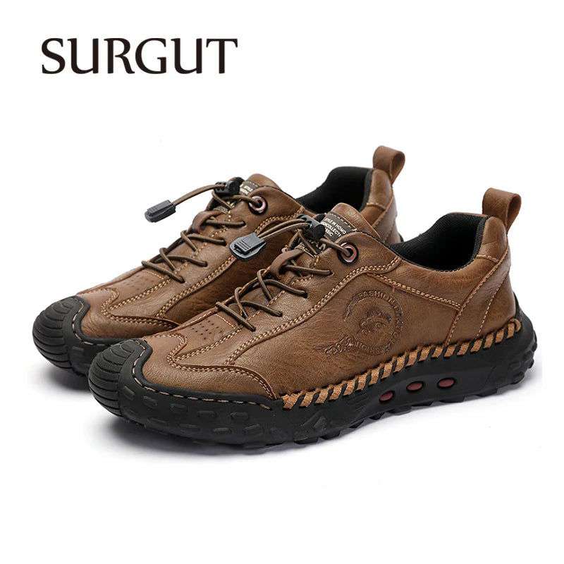 SURGUT Fashion Leather Men Casual Shoes Handmade Breathable Cowhide Man Board Shoes Breathable Soft Working shoes - olympicfangear