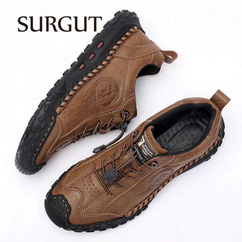 SURGUT Fashion Leather Men Casual Shoes Handmade Breathable Cowhide Man Board Shoes Breathable Soft Working shoes - olympicfangear