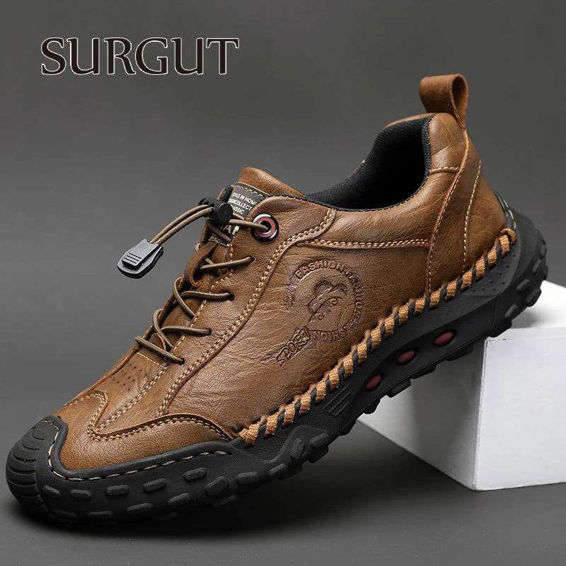 SURGUT Fashion Leather Men Casual Shoes Handmade Breathable Cowhide Man Board Shoes Breathable Soft Working shoes - olympicfangear