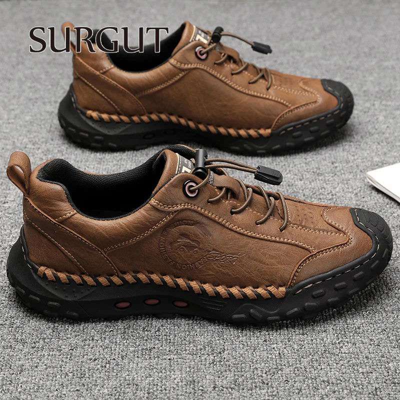 SURGUT Fashion Leather Men Casual Shoes Handmade Breathable Cowhide Man Board Shoes Breathable Soft Working shoes - olympicfangear