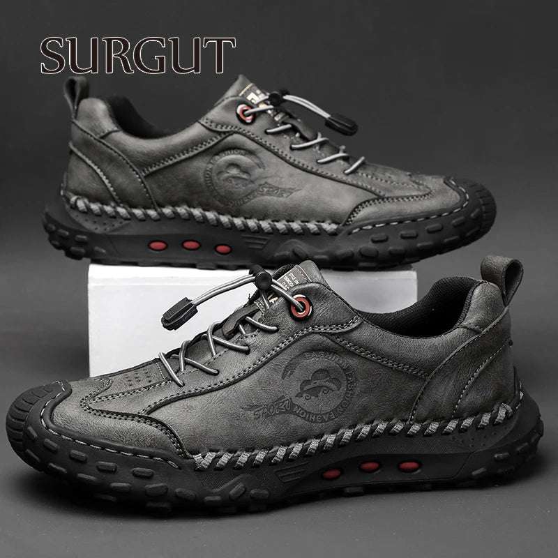SURGUT Fashion Leather Men Casual Shoes Handmade Breathable Cowhide Man Board Shoes Breathable Soft Working shoes - olympicfangear