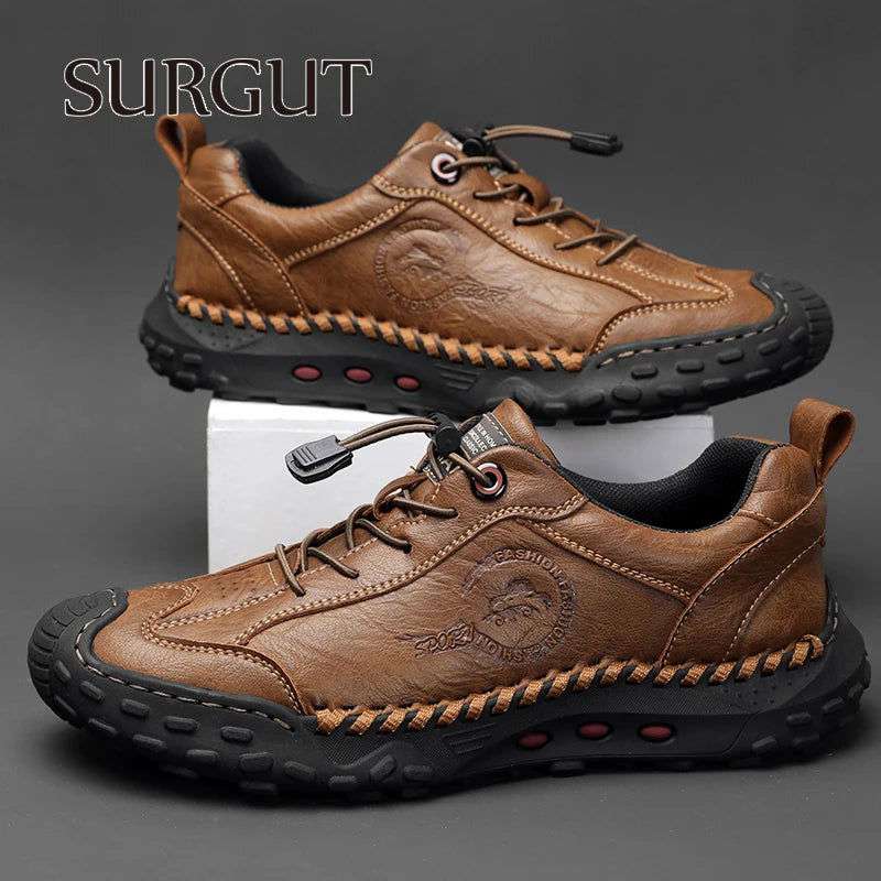 SURGUT Fashion Leather Men Casual Shoes Handmade Breathable Cowhide Man Board Shoes Breathable Soft Working shoes - olympicfangear