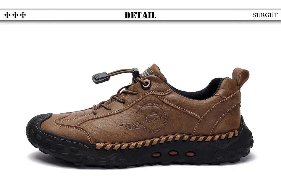 SURGUT Fashion Leather Men Casual Shoes Handmade Breathable Cowhide Man Board Shoes Breathable Soft Working shoes - olympicfangear