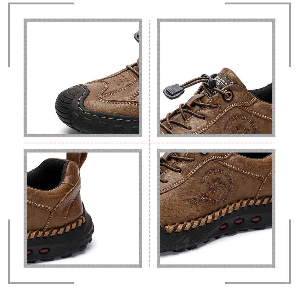 SURGUT Fashion Leather Men Casual Shoes Handmade Breathable Cowhide Man Board Shoes Breathable Soft Working shoes - olympicfangear