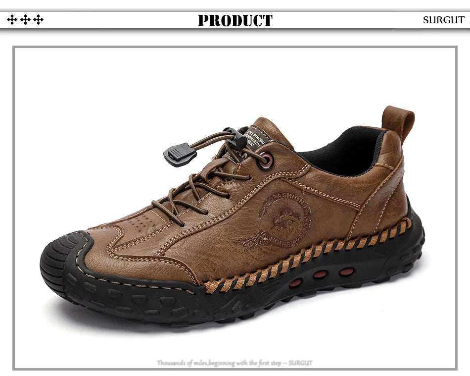 SURGUT Fashion Leather Men Casual Shoes Handmade Breathable Cowhide Man Board Shoes Breathable Soft Working shoes - olympicfangear