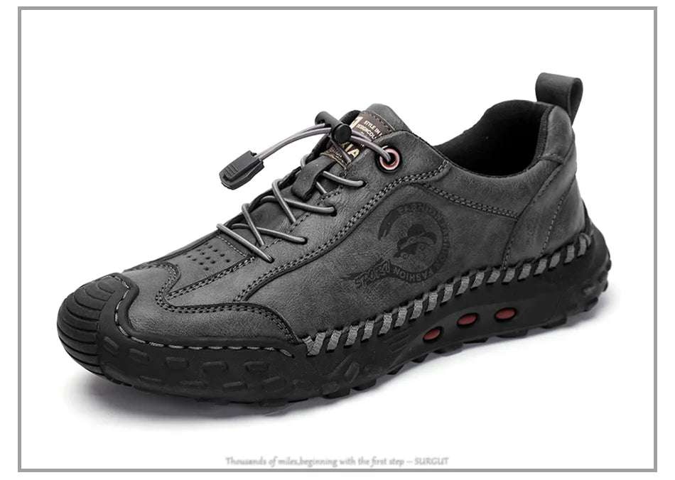 SURGUT Fashion Leather Men Casual Shoes Handmade Breathable Cowhide Man Board Shoes Breathable Soft Working shoes - olympicfangear