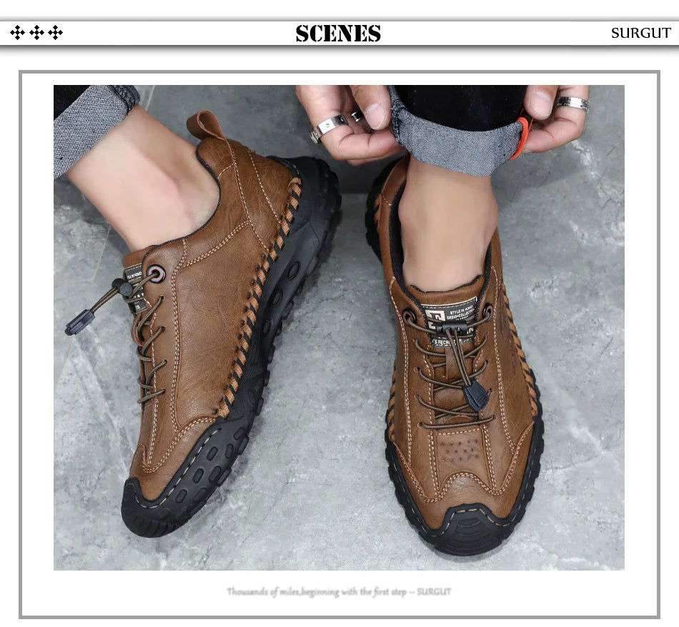 SURGUT Fashion Leather Men Casual Shoes Handmade Breathable Cowhide Man Board Shoes Breathable Soft Working shoes - olympicfangear