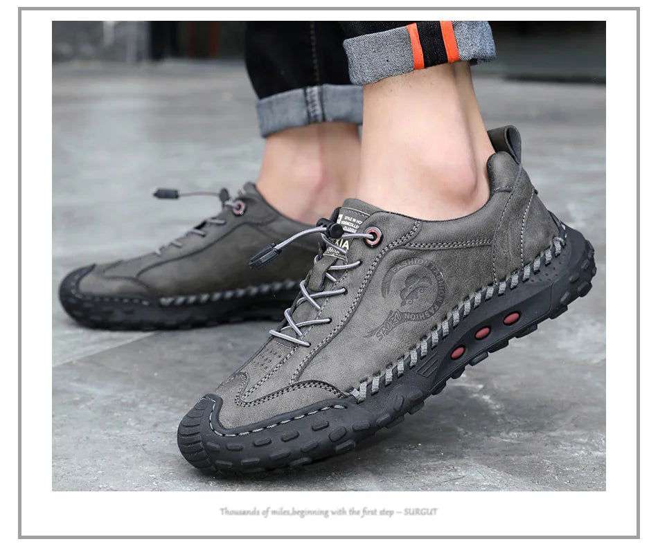 SURGUT Fashion Leather Men Casual Shoes Handmade Breathable Cowhide Man Board Shoes Breathable Soft Working shoes - olympicfangear