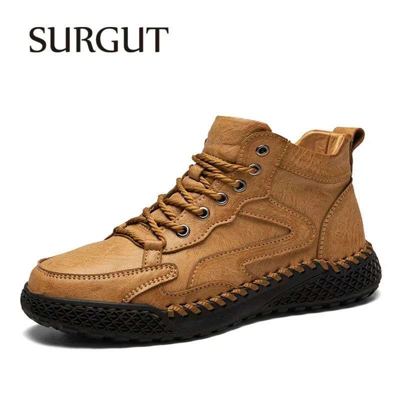 SURGUT Leather Men Ankle Boots Comfortable Platform Walking Boots New Design Soft Leather Office Business Boots Sneakers - olympicfangear