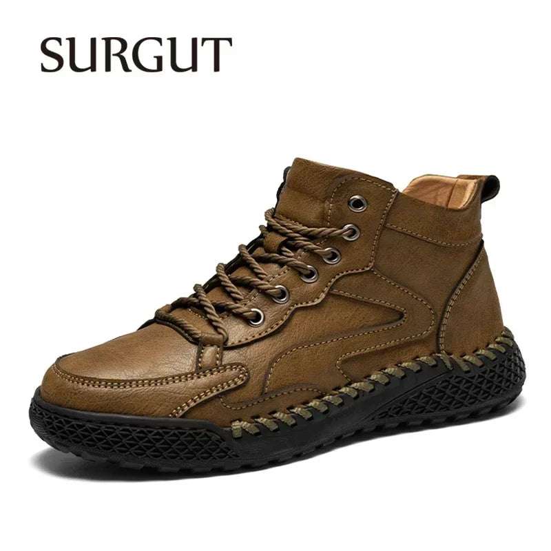 SURGUT Leather Men Ankle Boots Comfortable Platform Walking Boots New Design Soft Leather Office Business Boots Sneakers - olympicfangear