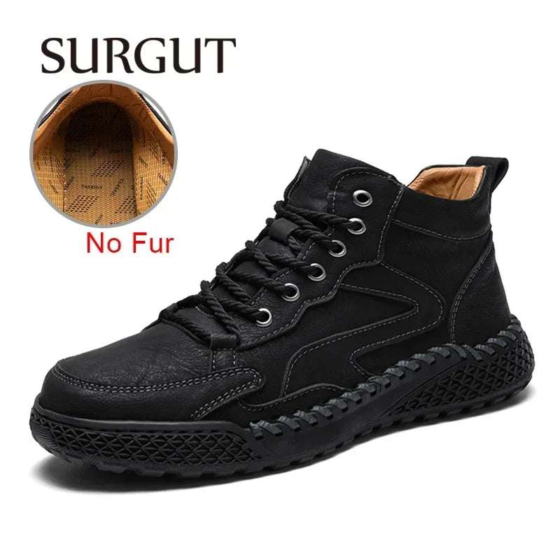 SURGUT Leather Men Ankle Boots Comfortable Platform Walking Boots New Design Soft Leather Office Business Boots Sneakers - olympicfangear