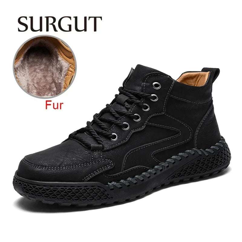 SURGUT Leather Men Ankle Boots Comfortable Platform Walking Boots New Design Soft Leather Office Business Boots Sneakers - olympicfangear
