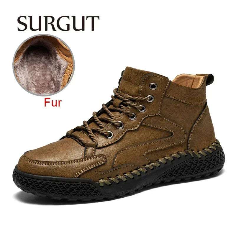 SURGUT Leather Men Ankle Boots Comfortable Platform Walking Boots New Design Soft Leather Office Business Boots Sneakers - olympicfangear