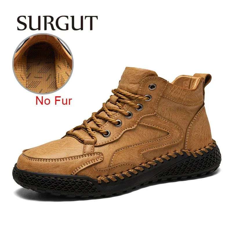 SURGUT Leather Men Ankle Boots Comfortable Platform Walking Boots New Design Soft Leather Office Business Boots Sneakers - olympicfangear