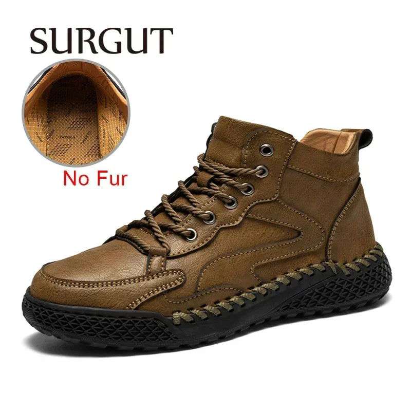 SURGUT Leather Men Ankle Boots Comfortable Platform Walking Boots New Design Soft Leather Office Business Boots Sneakers - olympicfangear