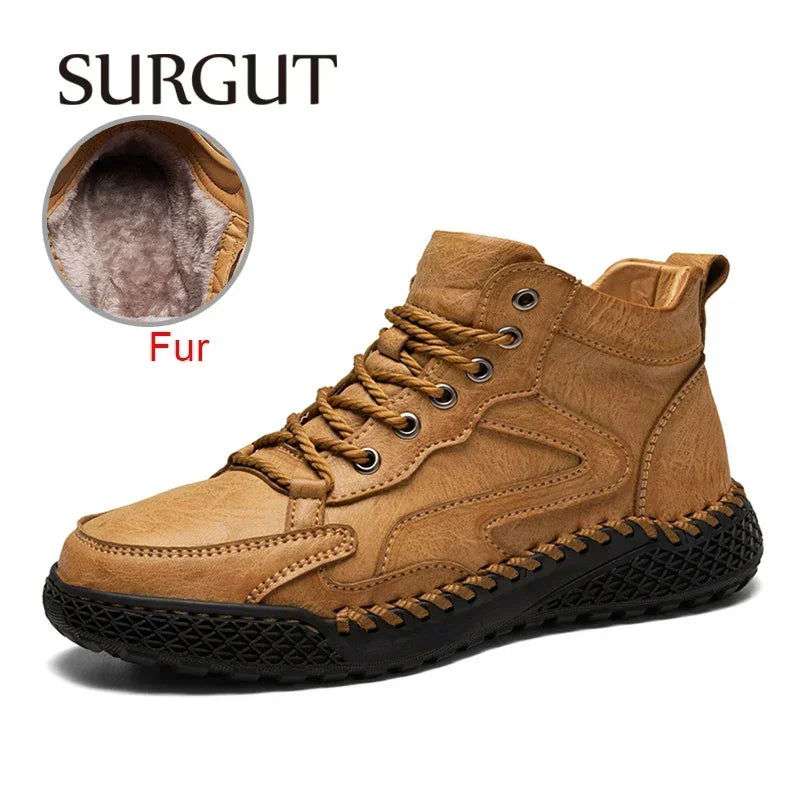 SURGUT Leather Men Ankle Boots Comfortable Platform Walking Boots New Design Soft Leather Office Business Boots Sneakers - olympicfangear