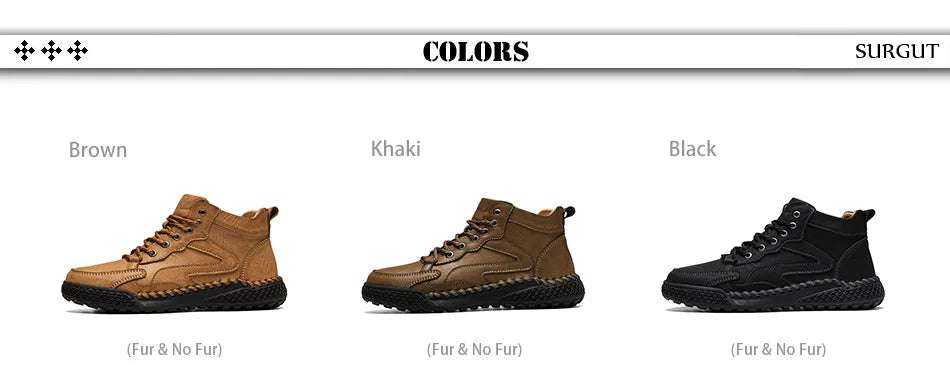 SURGUT Leather Men Ankle Boots Comfortable Platform Walking Boots New Design Soft Leather Office Business Boots Sneakers - olympicfangear
