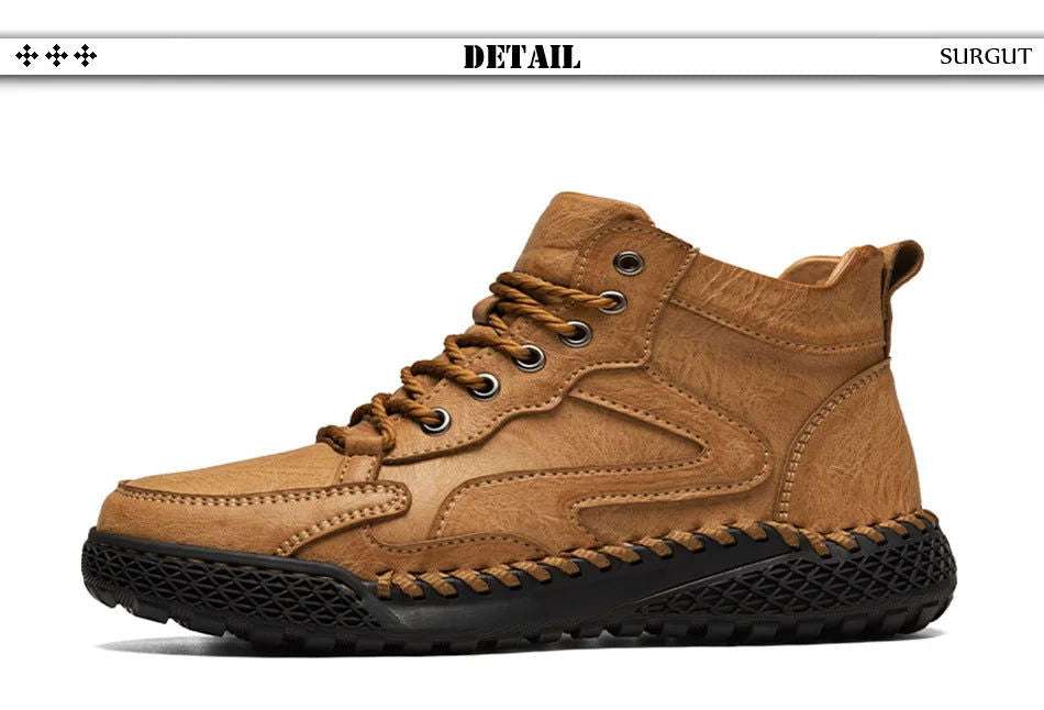 SURGUT Leather Men Ankle Boots Comfortable Platform Walking Boots New Design Soft Leather Office Business Boots Sneakers - olympicfangear