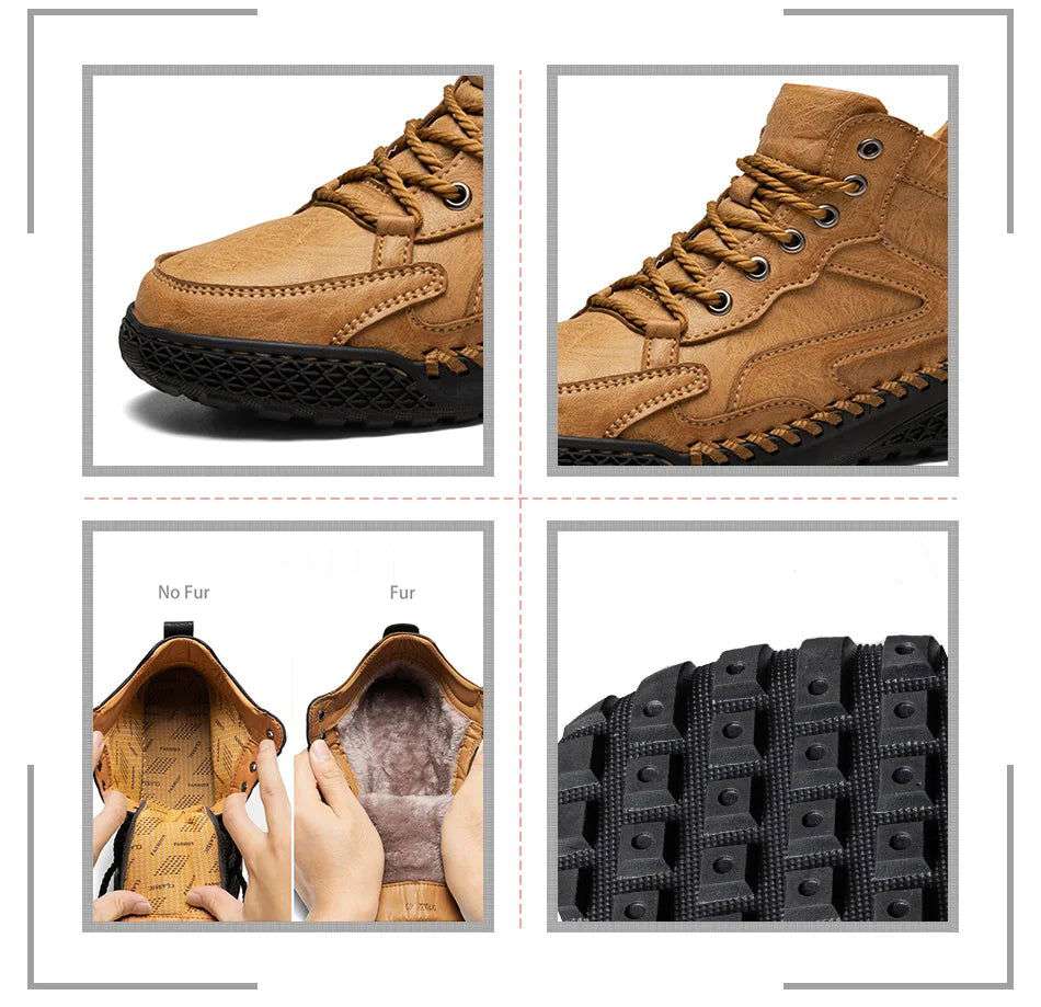 SURGUT Leather Men Ankle Boots Comfortable Platform Walking Boots New Design Soft Leather Office Business Boots Sneakers - olympicfangear