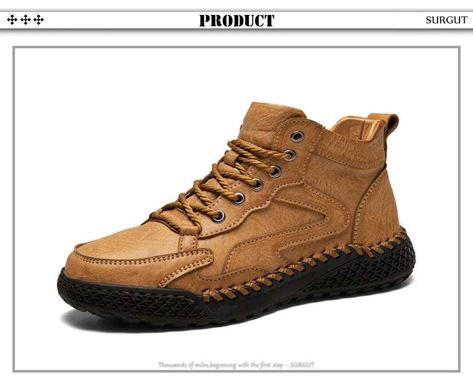 SURGUT Leather Men Ankle Boots Comfortable Platform Walking Boots New Design Soft Leather Office Business Boots Sneakers - olympicfangear