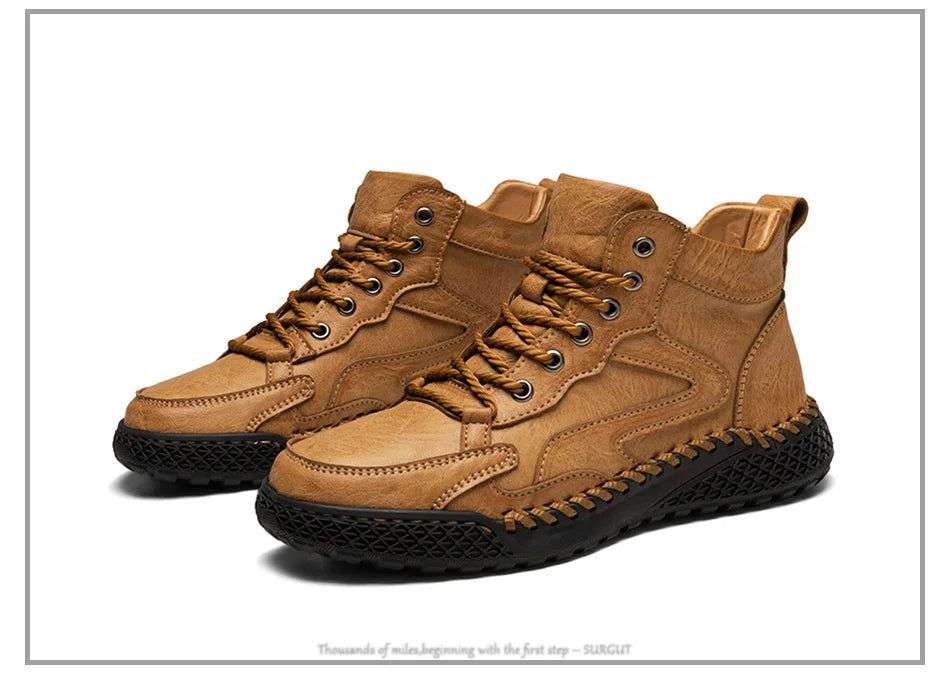 SURGUT Leather Men Ankle Boots Comfortable Platform Walking Boots New Design Soft Leather Office Business Boots Sneakers - olympicfangear
