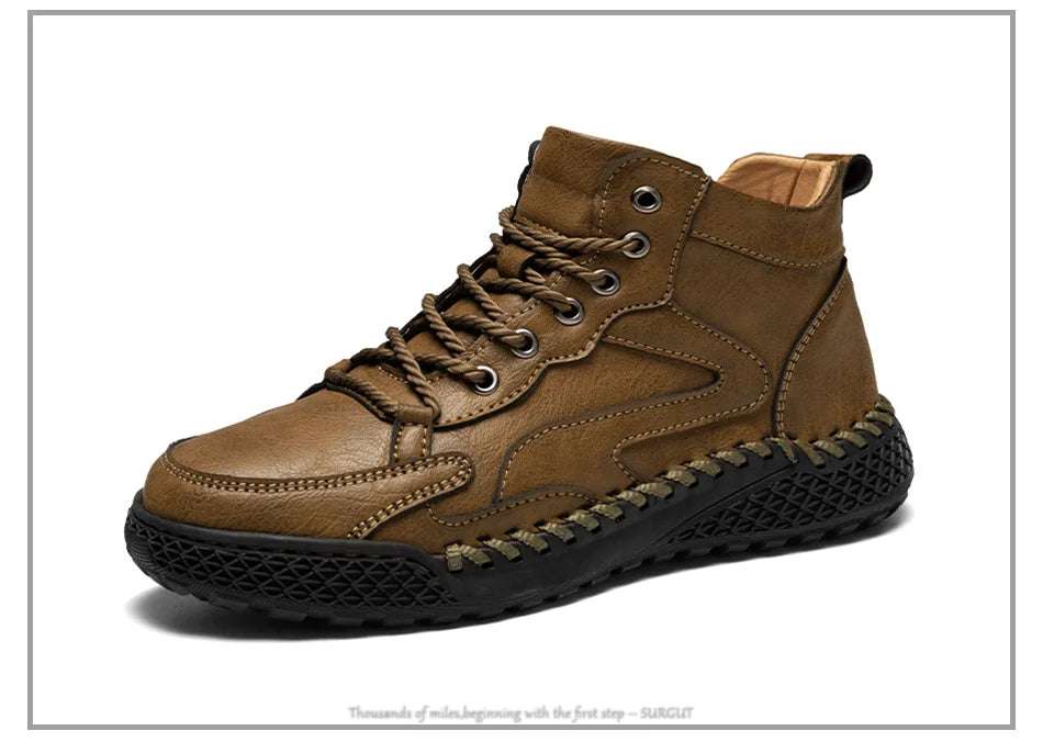 SURGUT Leather Men Ankle Boots Comfortable Platform Walking Boots New Design Soft Leather Office Business Boots Sneakers - olympicfangear