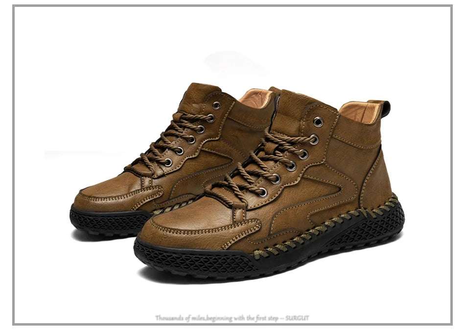 SURGUT Leather Men Ankle Boots Comfortable Platform Walking Boots New Design Soft Leather Office Business Boots Sneakers - olympicfangear