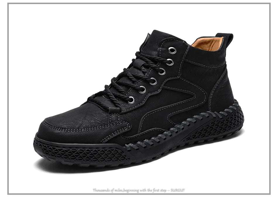 SURGUT Leather Men Ankle Boots Comfortable Platform Walking Boots New Design Soft Leather Office Business Boots Sneakers - olympicfangear
